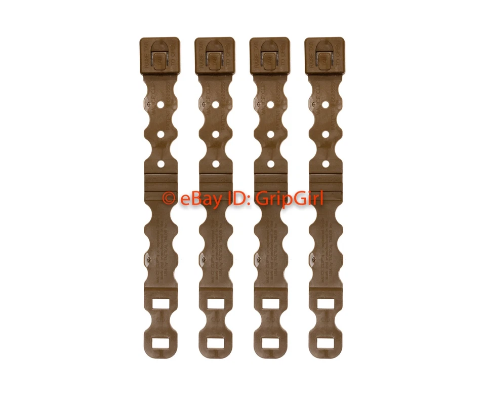 Paquete/lote de 4 clips tácticos de lucha de sastre ligeros cortos de coyote MOLLE Kydex OTW Foto 1 de 1