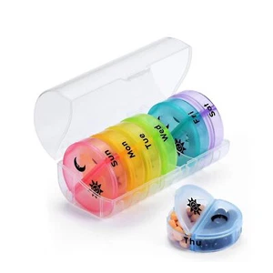 14 Compartment Pill Organizer ” Portable Weekly Pill Box 7 Day 2 Times A Day ” A - Picture 1 of 6