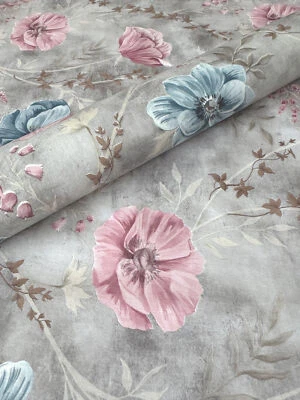 PVC Tischdecke FLORETTA grau rosa bla Meterware Wachstuch Breite & Länge wählbar - Bild 1 von 4