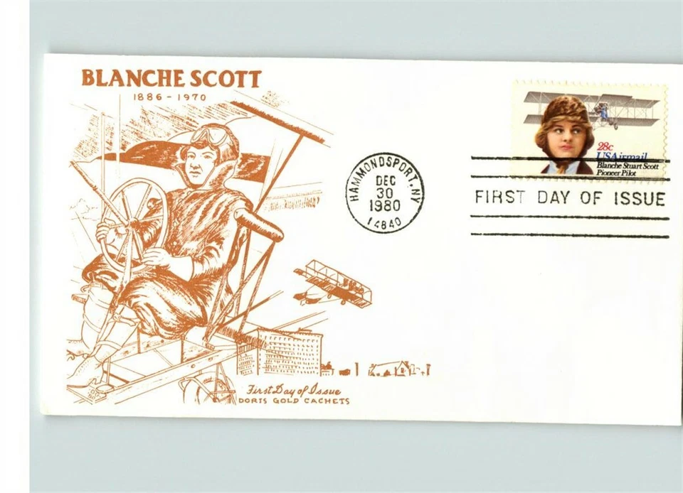 Airmail First Day of Issue, BLANCHE SCOTT, Pioneer Pilot, 1980 Doris Gold cachet - Image 1 of 1