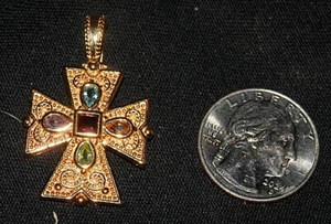 Vintage vergoldet Sterling 5 Edelsteine Malteser Kreuz Anhänger Neu ohne Etikett FS - Bild 1 von 1