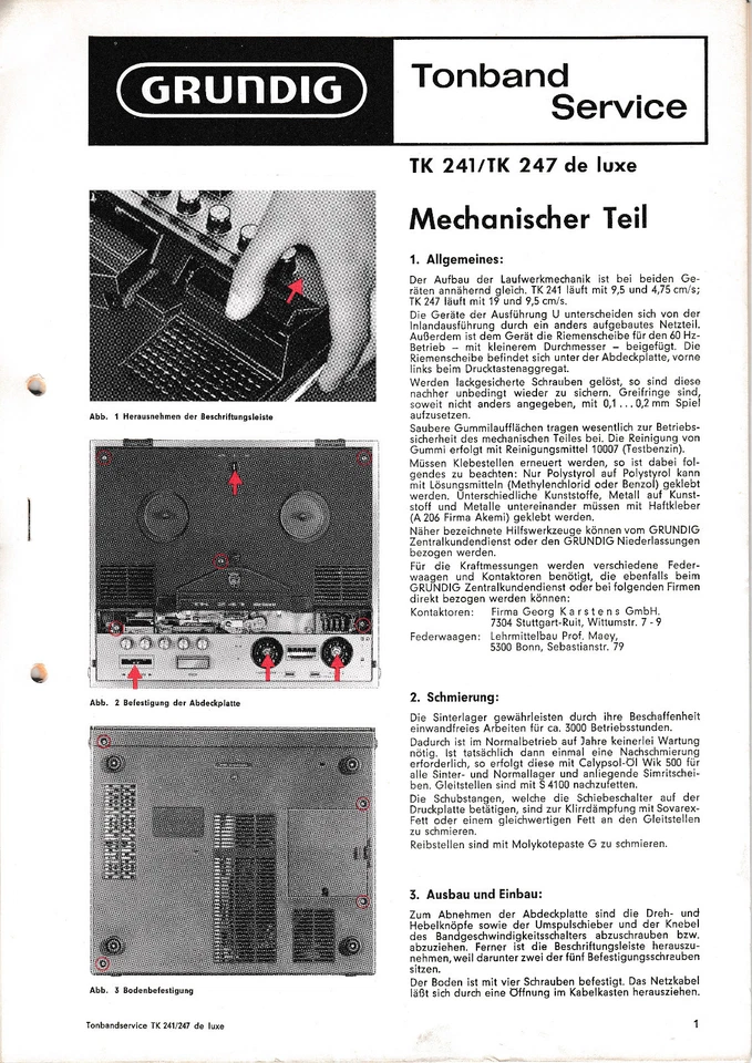 Guía manual de servicio para Grundig TK 241/TK 247 De Luxe Foto 1 de 1