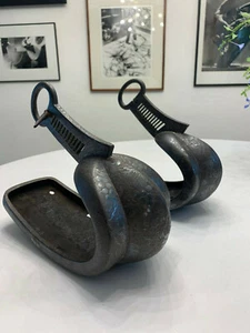Antique Japanese Iron Stirrups with Silver Inlay - Picture 1 of 12