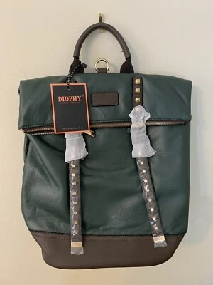 NWT Diophy Olive Stud-Accent Fold-Over Backpack Purse Los Angeles USA - Image 1 of 4