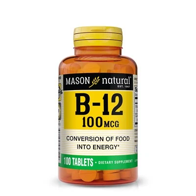 Mason Natural Vitamina B12 100 mcg - Conversión de Alimentos en Energía, 100 Comprimidos Foto 1 de 4