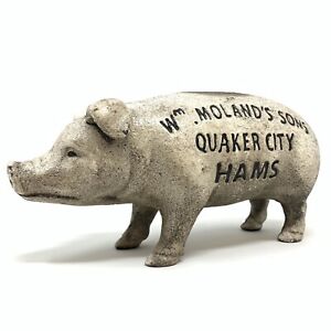 Wm. Moland's Sons Quaker City Hams Cast Iron Piggy Bank, Pig Collectible