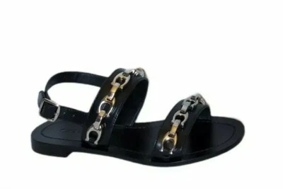 Nueva sandalia plana COACH EDEN doble banda negra con cadena exclusiva G2423 talla 5,5B Foto 1 de 4