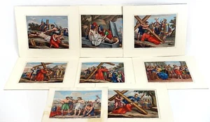 Bartolomeo Pinelli (1781 - 1835) Via Crucis, lotto di 8 acqueforti colorate - Foto 1 di 7
