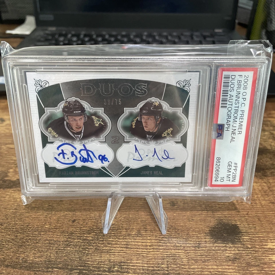 2008 O-Pee-Chee Premier Fabian Brunnstrom James Neal Duos Autograph PSA 10 #/75 - Image 1 of 2