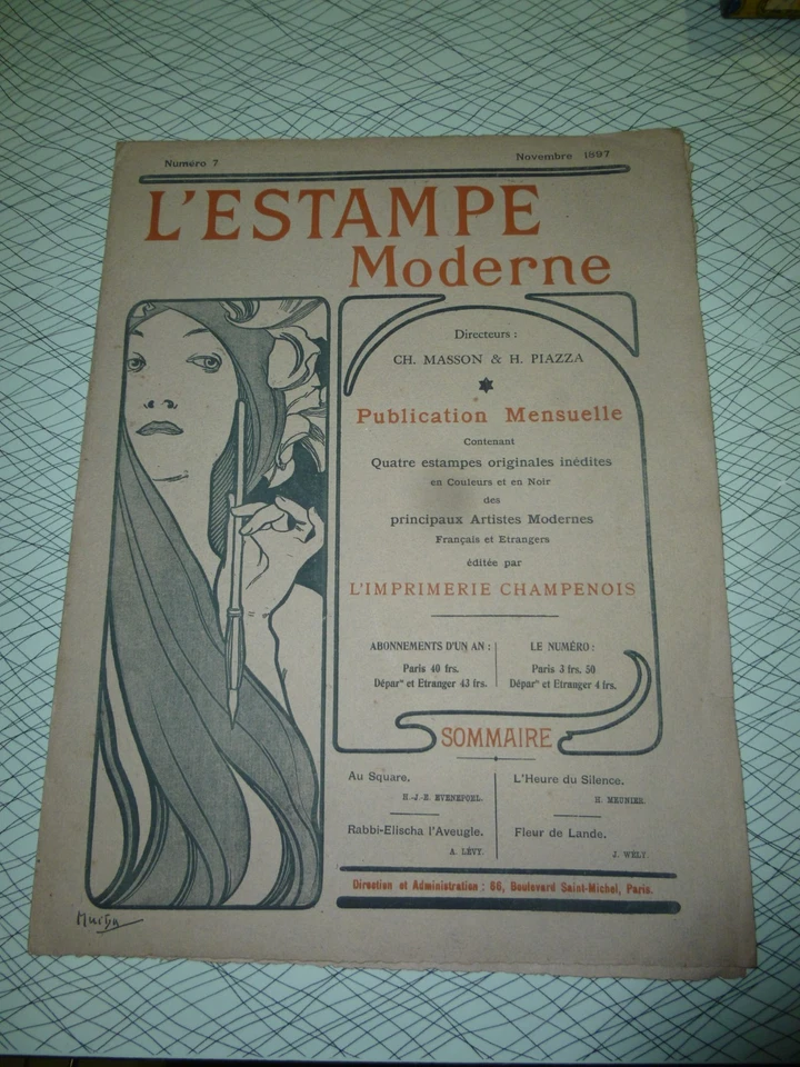 TRES RARE COUVERTURE L'ESTAMPE MODERNE ILLUSTREE PAR MUCHA No 7 NOVEMBRE 1897 - Photo 1/4