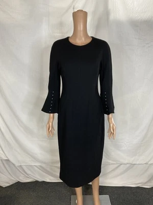 Lela Rose Womens Bell Sleeve Wool Crepe Midi Dress Size 8 Black - Image 1 of 4