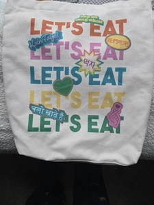 large canvas tote bag With Zipper "Lets Eat"Many Languages Zipper Pocket Inside. - Picture 1 of 7