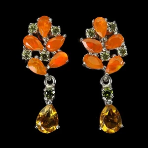 925 Sterling Silver Earrings Pear Citrine 7x5mm Orange Opal Gemstone Jewelry - Picture 1 of 14