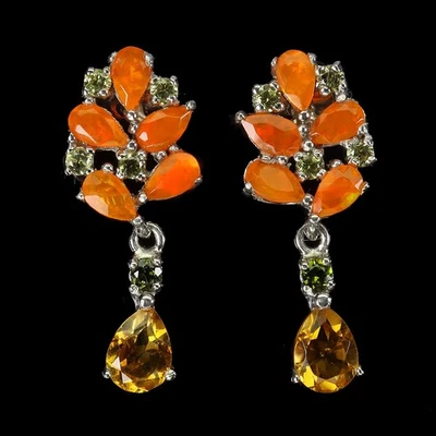 925 Sterling Silver Earrings Pear Citrine 7x5mm Orange Opal Gemstone Jewelry - Image 1 of 4