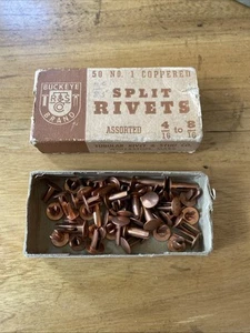 VTG No.1 Coppered Split Rivets In Box Buckeye Brand Tubular Rivet & Stud Co. USA - Picture 1 of 8