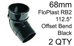 2x 68mm FloPlast RB2 Offset Bend 112.5 Degree Round Downpipe Push Fit Gutter PVC - Picture 1 of 2