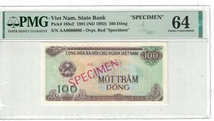 VIETNAM - SPECIMEN 100 DONG 1991 PICK# 105s2 PMG: 64 UNC. #PL1997 - Picture 1 of 2