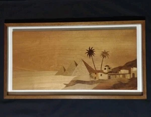 Seltene Intarsien Ägypten & Pyramiden, Mid Century Modern Holzintarsien 12" x 24" - Bild 1 von 12