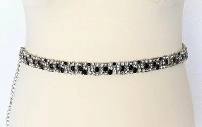 Cinturón Vintage Estrás Facetado Piedras Negras y Transparentes Longitud Ajustable Foto 1 de 4