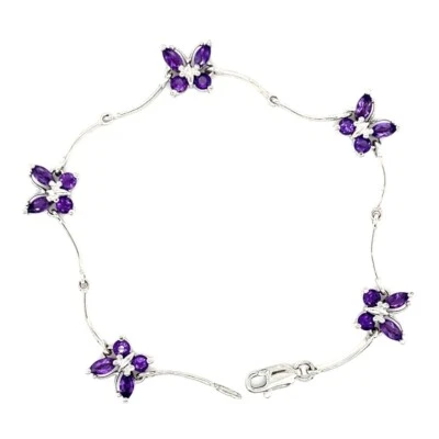PULSERA MARIPOSA AMATISTA CIRCONITA CÚBICA PLATA ESTERLINA 925 7” FEBRERO Foto 1 de 4