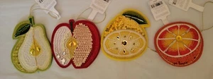 4x 2022 Wondershop Fruit Shaped Sequined Holiday Ornaments Christmas Apple Pear - Picture 1 of 11