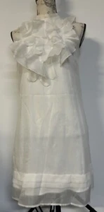 Fire Los Angeles White Women’s Ruffle Front High Neck Mini Dress Size M - Picture 1 of 9