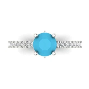 1.54 Round cathedral Turquoise Stone Promise Bridal Wedding Ring 14k White Gold - Picture 1 of 11