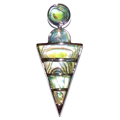 P2160 Abalone Shell 61mm Triangle Drop Pendant w Silver Brass Setting & Bail - Image 1 of 4