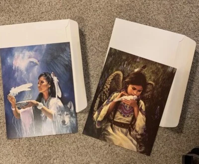 Vintage Native American Ephemera ￼2 Eagle Feather Gallery Cards Karen Noles LG - Image 1 of 4