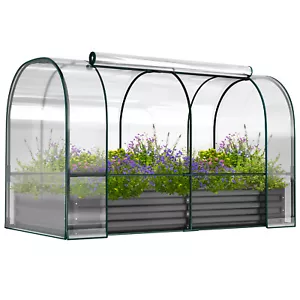 NAIZEA Galvanized Raised Garden Bed with Cover Planter Box Greenhouse 2 Windows - Picture 1 of 21