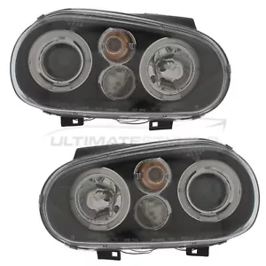 Golf Mk4 Headlights Twin LED Halo Projector Angel Eyes Headlamps Black VW + Fogs - Picture 1 of 12