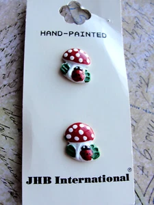 Vintage JHB NOS Mushrooms Lady Bug Novelty 1980's Red White Polka Dot Green NOV - Picture 1 of 2