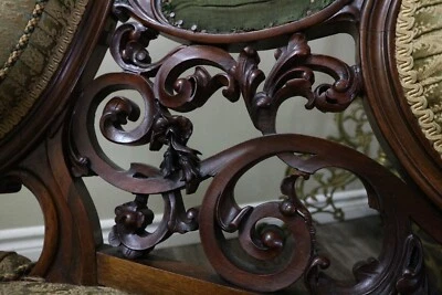 ANTIGUO JUEGO DE SALÓN INGLÉS TALLADO A MANO SIGLO XIX 3 PIEZAS FIRME $6999 Foto 1 de 4