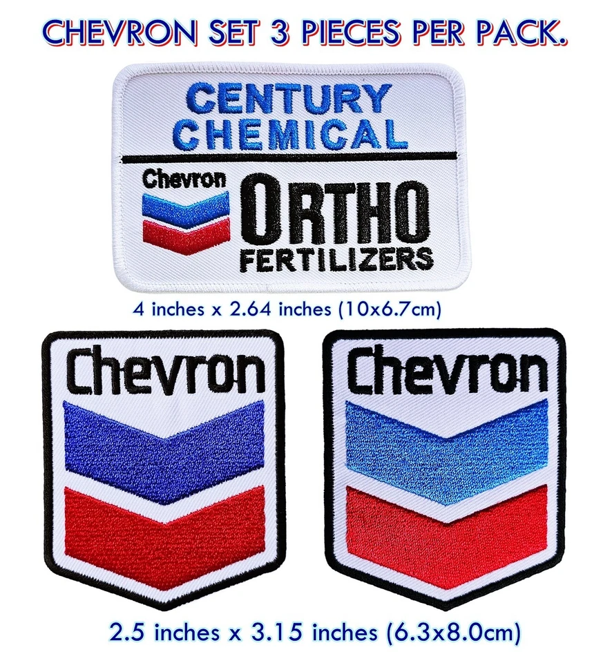 CHEVRON Motor Oil 3Pcs  Sport LOGO PATCH,IRON,​SEW ON FABRIC *From Thailand - Image 1 of 1