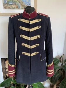 ZARA Velvet Military Jacket Navy Blue Velour Blazer Coat Rare - Size Small - Picture 1 of 14