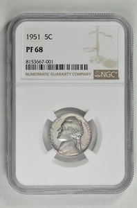 1951 5C Proof Jefferson Nickel NGC PF 68 - Picture 1 of 2