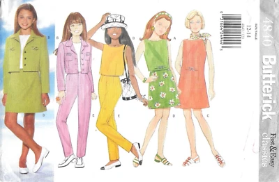 Butterick Sewing Pattern 4840 Girls Jacket Dress Top Skirt Pants Size: 12-14 - Image 1 of 2