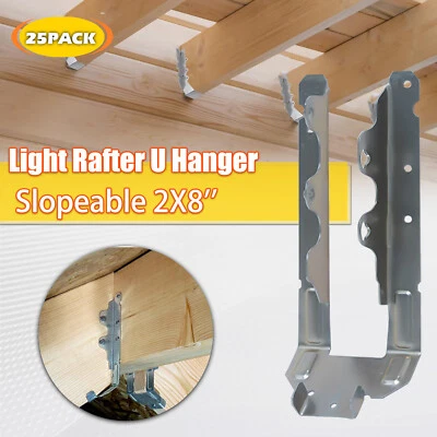 TIEWARDS 25 Pack Light Joist Rafter U Hanger for Slopeable 2‘’X8'' Galvanized surface