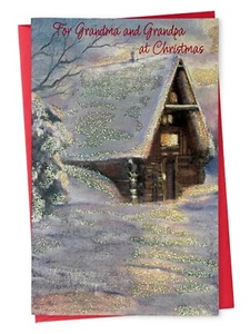 Warm MERRY CHRISTMAS Card FOR GRANDPARENTS, Winter Cabin by Gallant Greetings +✉ - Picture 1 of 4
