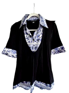 Willi Smith Lagenlook Bluse mit Oberteil schwarz Pullover Gr. M Kragen - Bild 1 von 16