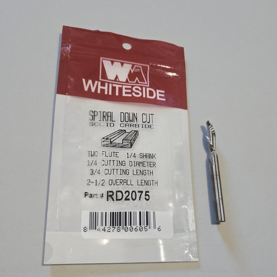 Broca de enrutador estándar en espiral de corte descendente Whiteside - Modelo RD2075 - Carburo sólido Foto 1 de 1