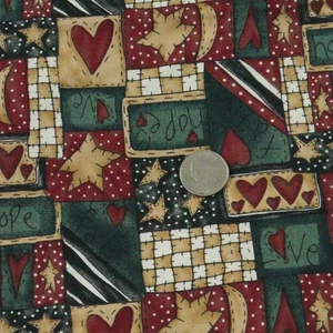 49" Vintage 90s Novelty Print Patchwork Fabric Heart Star Country Cottagecore - Picture 1 of 4