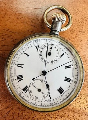 Reloj Bolsillo Cronógrafo en Gunmetal. Alrededor de la Primera Guerra Mundial con movimiento complicado. Foto 1 de 4