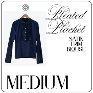 J Crew Shirt Damen mittelblau Plissee Knopfleiste Satinbesatz Bluse nachtblau - Bild 1 von 4