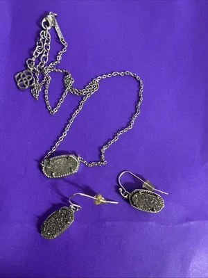 Kendra Scott Elisa Necklace & Earring Set - Silver in Platinum Drusy - Image 1 of 4