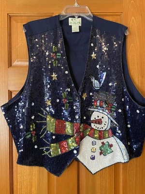 Vintage Quacker Factory Christmas Sweater Vest Womens 3X Holiday Plus Sequin - Image 1 of 4