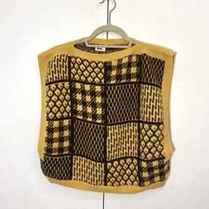 Vintage Mondi Sweater Vest Size S/M Wool Angora Boxy Art Deco Yellow Brown - Picture 1 of 6