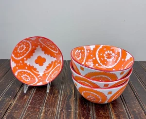 Anthropologie Gloriosa Orange Cereal Bowls Lot/Set of 4 each 6" x 3.75" EUC - Picture 1 of 9