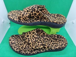 Vionic Relaxed TVW3001 Comfortable Leopard Print Soft Plush Brown Slippers Sz 11 - Picture 1 of 16