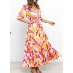 Abel the Label Anthropologie Kleid Swish Gr. XS Hi Lo Orange Lila Sommerkleid - Bild 1 von 9